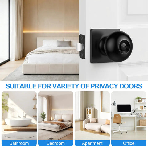 10 Pack Matte Black Privacy Door Knobs With Keyless Interior Locks For Bedrooms And Bathrooms ANSI Grade 3 Certified Square Modern Locking Doorknobs With Round Lock Built Tough Heavy Duty Durable Stainless Steel Construction installed on an interior door