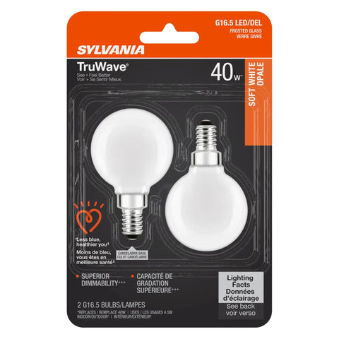 TruWave Natural Series Decor Globe LED Bulb G16.5 350 Lumens Soft White 2700K Dimmable 40W Equivalent Frosted Finish 2 Pack