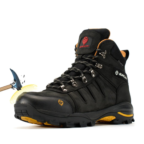 6 Inch Waterproof Steel Toe Work Boots for Men, EH Rated, Oil and Slip Resistant, Full Grain Leather, Lace Up Safety Shoes for Roofing