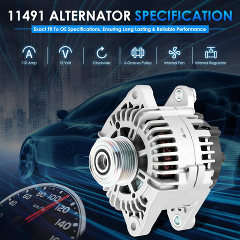 Beefy 110A 12V Car Alternator Replacement Fits Hyundai Sonata 2010-2013 and Kia Optima 2011-2013 Four Cylinder Engine