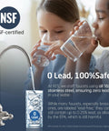 KES NSF Certified All Metal Drinking RO Water Faucet Non-Plastic Connector with child drinking water.