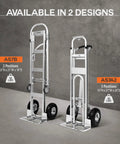 Convertible Hand Truck 3 In 1 Dolly With Extendable Loop Beveled Nose Plate And Ergonomic Handle Heavy Duty Aluminum Frame 750 Lb Capacity 53 Inch High Versatile Moving Dolly Converts Between 2 Wheel 4 Wheel Platform Cart In Three Positions displayed in two designs, AS7B and AS7A2.