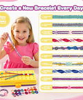 Girl making bracelet with All In One Friendship Bracelet Kit For Girls Ages 8 To 12 With 3 Layer Storage Box Includes 26 String Bundles 32 Beads
