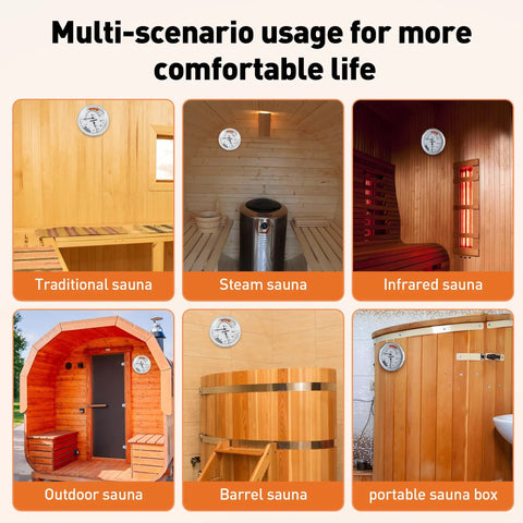 2 In 1 Sauna Thermometer And Hygrometer Fahrenheit And Humidity Gauge For Home Spa Steam Room Real Time Temperature And Humidity Monitor Built To Last With A Durable Mechanical Metal Case on six sauna types