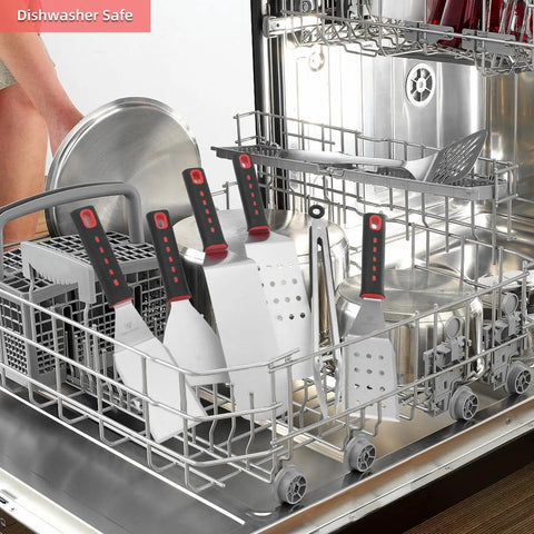 28 Piece Griddle Gear Kit For Blackstone Flat Top Grill Spatulas and utensils in dishwasher rack, dishwasher safe