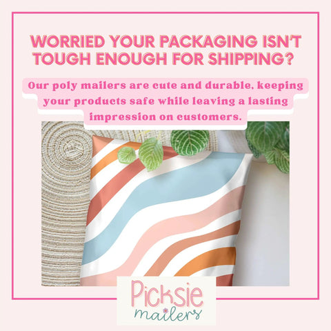 Boho Poly Mailers 10x13 Inch 100 Pack Bundle with colorful design, surrounded by plants, for small businesses and boutiques.