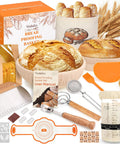 All-In-One Sourdough Starter Kit With Round And Oval Proofing Baskets Sourdough Jar Spatula Dough Whisk Bread Lame And Extra Blades Scrapers And Duster For The Ultimate Bake Gift For Bakers. Complete baking tools with proofing baskets and duster.