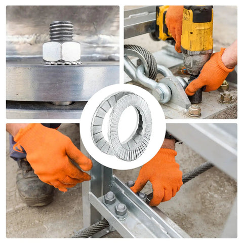 Securing bolts with Size 10 Wedge Locking Washers in 304 Stainless Steel, Vibration Resistant DIN 25201, 10 Pack