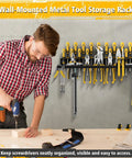 Heavy Duty Metal Screwdriver Organizer Wall Mount With 43 Holes Pliers And Small Tool Holder Rack in workshop setting