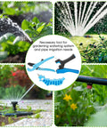Drip Irrigation Tubing Cutter And Hole Punch Tool 2 In 1 next to garden watering with sprinklers and hoses.