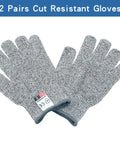 Cut Resistant Kids Gloves Level 5 Protection For Kitchen Chopping And Wood Carving Food Grade HPPE Nylon With EN388 Certification XS (Ages 8-12) 1 Pair Kid Safe Grippy Fit displayed with labels.