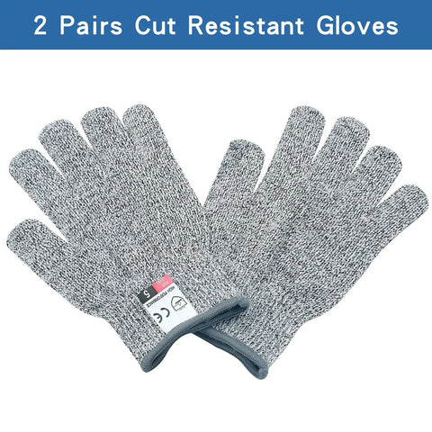 Cut Resistant Kids Gloves Level 5 Protection For Kitchen Chopping And Wood Carving Food Grade HPPE Nylon With EN388 Certification XS (Ages 8-12) 1 Pair Kid Safe Grippy Fit displayed with labels.