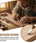 Craftsman using Six Pack Heavy Duty Woodworking Marking Knives With High Carbon Steel Blades for precise wood layout.