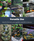 Dope 800 GPH Submersible Aquarium Pump displayed in various fish tanks, ponds, gardens, and waterfalls, showing versatile use.