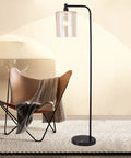 Dope Matte Black 1 Light Floor Lamp With Curved Arm And Marble Base Indoor Modern Lighting For Living Room Or Bedroom ETL Listed Minimalist Yet Dramatic Statement Piece beside chair