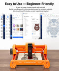 Desktop 3.5W Laser Engraver And Cutter Machine Featuring Plug And Play Design, showing user-friendly software and owl engraving.