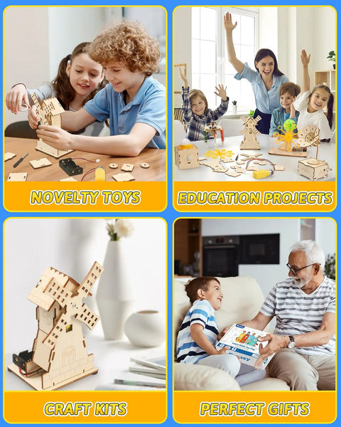 Children and adults engaging with Six In One STEM Kit For Kids Ages 8 To 13, Wooden 3D Puzzles And Building Projects
