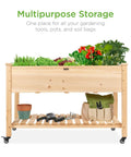 Mobile Raised Garden Bed On Wheels With Locking Casters 48 By 24 By 32 Inch Elevated Planter With Storage Shelf Protective Liner