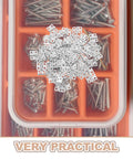 Mini Metal Hinge Set For Dollhouse Furniture And Jewelry Boxes, 10x8mm With Screws, Silver Tone, 100 Pieces in storage box