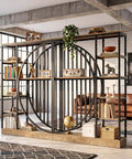 Dope Tall Industrial Bookshelf Set Of 2 With Reversible 5 Tier Shelves 70.9 inches tall, freestanding in modern living room.