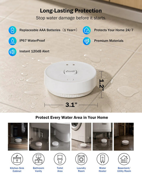 Smart Water Shutoff Valve With Three Leak Sensors And Ultrasonic Detection, WiFi App Enabled Flow Meter, Pressure Plus Flow Monitor, Round The Clock Usage Reports, Three Quarter Inch And One Inch Connections, Ultra Reliable Home Leak Protection near sink