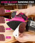 Detail Sander 13000 RPM Compact Electric Sanding Tool with sanding pads displayed on wooden surface