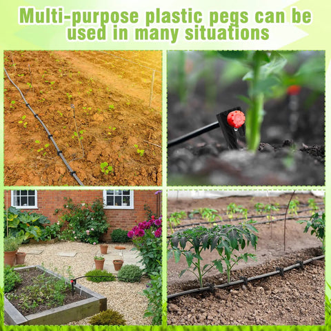 50 Pack 8 Inch Hose Hold-Down Anchor Stakes For 1/2 Inch, 1/4 Inch, And 5/32 Inch Drip Tubing in garden bed and soil setup