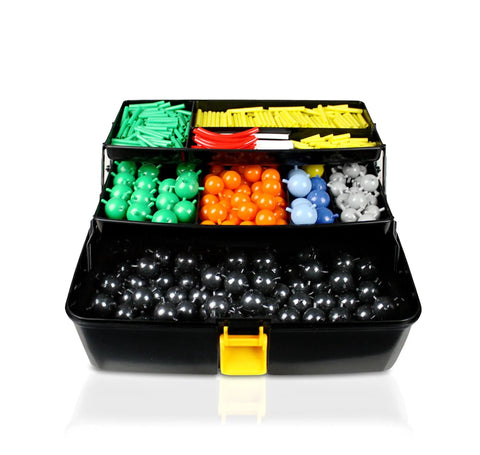 Hands On Large Molecular Model Kit For Organic And Inorganic Chemistry With Flexible Bonds opened box showing components