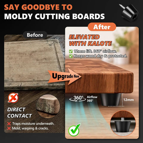 Cutting board elevated with 150 Piece Cutting Board Rubber Feet Kit With Stainless M4x16 Screws Non Slip Anti Skid Pads