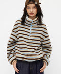 Cozy Fleece Stripe Stand Collar Drawstring Half Zip Oversized Sweatshirt Sky Blue Medium For Everyday Comfort And Chill Vibes