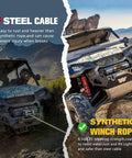Comparison of steel cable and 3/16 Inch 50 Foot Synthetic Winch Rope Kit With 8200 Lbs Capacity for off-road recovery