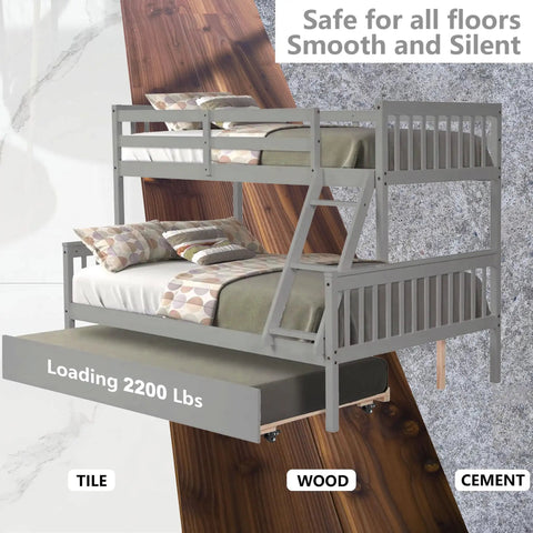 Built Tough Heavy Duty Swivel Casters 1.5 Inch Double Wheel Solid Nylon With Locking Brakes Low Profile Mount Set Of 4 No Sweat Mobility Furniture And Shop Gear Wheels Black with grey bunk bed on smooth floor.