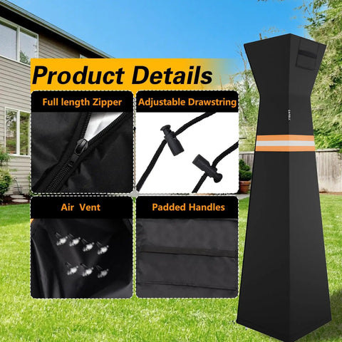 Pyramid Torch Patio Heater Cover With Zipper Storage Bag And Reflective Strip Heavy Duty 420D Waterproof Dust Proof Windproof UV Resistant Outdoor Standing Heater Cover Black 90H X 23L X 23W