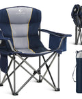 Oversized Folding Camping Chair With Cooler Bag, Side Pocket And Cup Holder, Heavy Duty Portable Lawn Chair For Outdoors, Blue