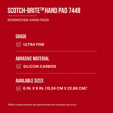 Ultra Fine Grade Hand Pad For Surface Prep And Finishing, Nonwoven Silicon Carbide Scrub Pad, 6 X 9 Inches, Gray, Case Of 60