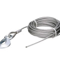Heavy Duty 3/16 Inch X 25 Ft Steel Winch Cable With Galvanized Safety Hook For Boats And Trailers, featuring a galvanized hook.