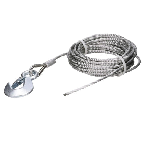 Heavy Duty 3/16 Inch X 25 Ft Steel Winch Cable With Galvanized Safety Hook For Boats And Trailers, featuring a galvanized hook.