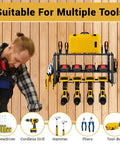 Heavy Duty Power Tool Organizer Wall Mount Shelf With Three Layers Iron Build 160 Lb Capacity Cordless Drill Hanger And Battery Tools Holder displayed with tools