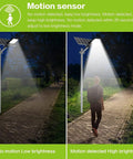 Lit 400W LED Solar Street Light Outdoor Dusk To Dawn 20000 Lumens with motion sensor adjusting brightness on pathway