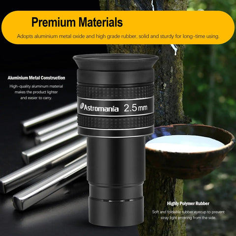 Two Point Five Millimeter Wide Angle Telescope Eyepiece For Planetary Observation Dope 1.25 Inch 58 Degree Apparent Field Aluminum Body displayed with premium materials.