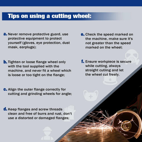 Safety tips on using cutting wheels with protective gear and proper alignment for Beefed-Up 20 Pack Cut Off Wheels