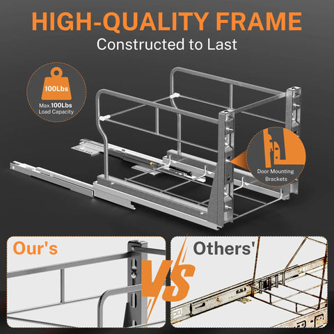 Premium Slick Under Cabinet Trash Pull Out Organizer Rack With Silent Soft Close Slides For Space Saving Kitchen Layout and Reliable Daily Maintenance high-quality frame with door mounting brackets.