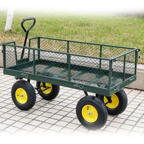 Beefy All Terrain Utility Cart Heavy Duty Garden Trailer With 110-330 Lbs Load Capacity on solid wheels