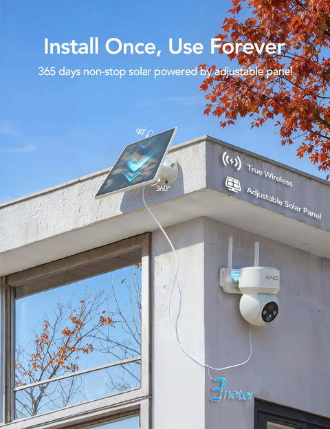 Solar Powered Outdoor Security Camera With All Around 360 Degree View And Color Night Vision AI Human Detection installed