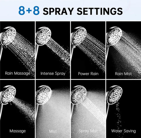 Filtered Shower Head With Handheld Combo Plus Three Way Diverter For An Easy Switch Shower Eight Settings For Custom Shower, High Flow To Fight Hard Water, Reduces Chlorine And Fluoride, Includes One Replacement Cartridge, Chrome Finish