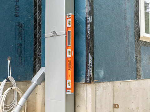 Magnetic Heavy Duty I Beam Aluminum Level 24 Inch In Orange With Oversized Vials And Hands Free Setup On Metal Framework