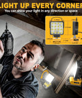 Man using Cordless LED Work Light 11200 Lumens 112W Underhood Compatible With Dewalt 20V Battery USB Type C Charging Portable
