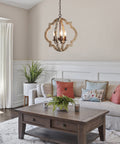 Go To Farmhouse Orb Chandelier Pendant Light With Handmade Weathered Wood Finish And Rustic Bronze Accents in a cozy living room