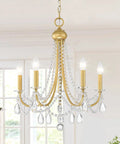 Farmhouse Crystal Chandelier For Living Room And Dining Area, rustic industrial pendant light with five candle style arms