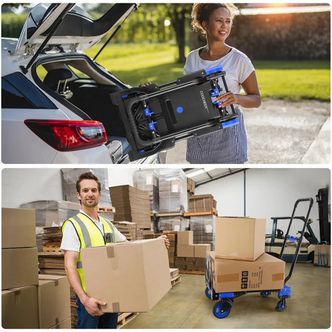 Heavy Duty Folding Hand Truck With Four Wheel And Two Wheel Convertible Dolly Cart Grab N Go Retractable Handle 330 Lb Capacity